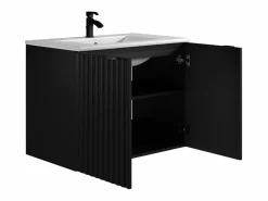 Mueble de baño flotante estriado con lavabo empotrado, L80 cm - ZILGA^Vente-unique Discount
