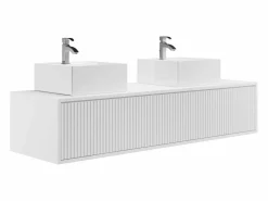 Vente-unique Mueble De Baño Con Doble Lavabo|Mueble de baño flotante rayado con doble lavabo, mate, 150 cm, ARNEGA