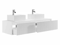 Vente-unique Mueble De Baño Con Doble Lavabo|Mueble de baño flotante rayado con doble lavabo, mate, 150 cm, ARNEGA