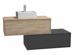 Vente-unique Mueble De Baño Simple|Mueble de baño flotante, tonos naturales claros y gris antracita, 2 cajones, TEANA