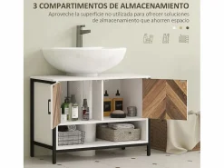 Mueble de baño Kitte 2 puertas y un compartimento blanco/natural 60x80x40 cm^Homcom Clearance