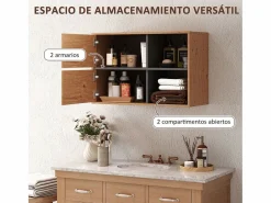 Homcom Mueble de baño Loira 2 puertas con 2 compartimentos natural 57,5x80x35 cm Color natural claro New