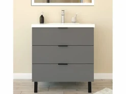 Mueble De Baño Simple|Mueble de baño moderno suspendido con 3 cajones y lavabo,79 x 46 x 85 cm, sistema de cierre amortiguado, color antracita.
