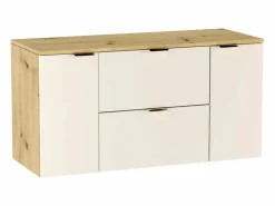 Mueble De Lavabo|Mueble de baño mural para lavabo WENA, con 2 puertas y 2 cajones, frentes lisos, Orio, 120x60x47 cm, Cachemira/Roble artesano