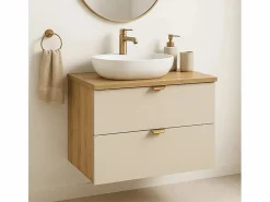 Mueble de baño mural para lavabo WENA, frentes lisos, Orio, 60x60x47 cm, Cachemira/Roble artesano Beige