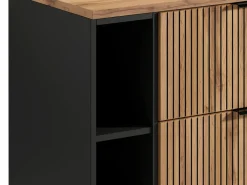 Vente-unique Mueble de baño natural claro con estantes y lavabo sobre encimera, 80 cm, MADELA Negro / Color natural claro New