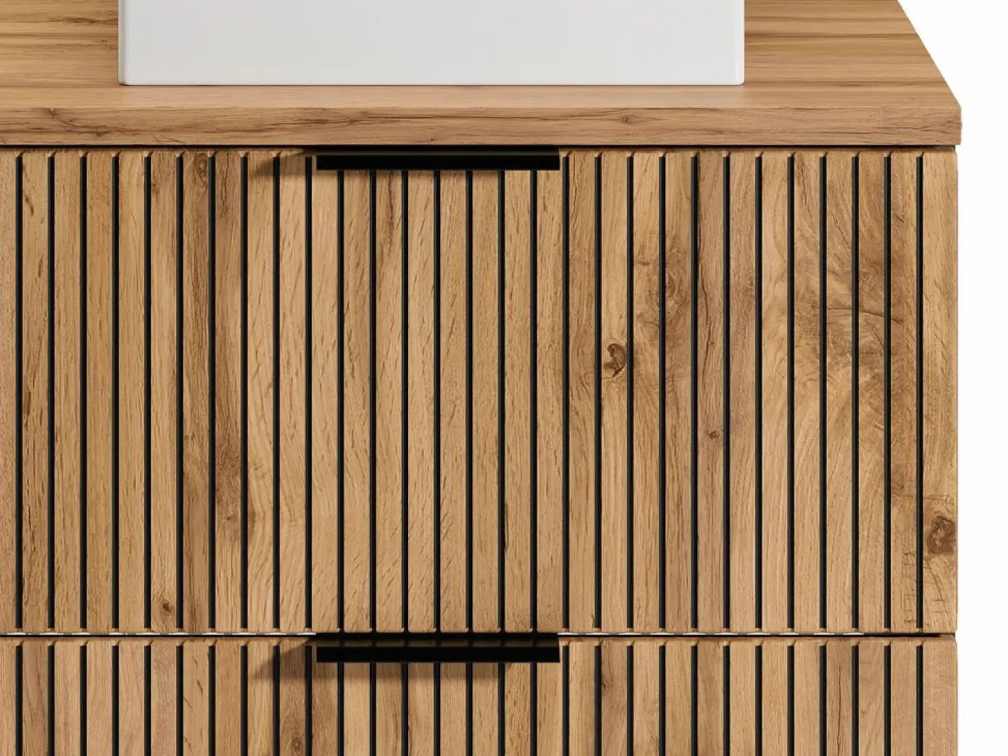 Vente-unique Mueble de baño natural claro con estantes y lavabo sobre encimera, 80 cm, MADELA Negro / Color natural claro New