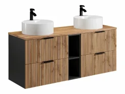 Mueble de baño natural claro con estantes y lavabo redondo, 140 cm, MADELA^Vente-unique Sale