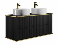 Vente-unique Mueble De Baño Con Doble Lavabo|Mueble de baño con ribete dorado, dos lavabos, 120 cm, KELIZA