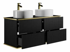 Vente-unique Mueble De Baño Con Doble Lavabo|Mueble de baño con ribete dorado, dos lavabos, 120 cm, KELIZA
