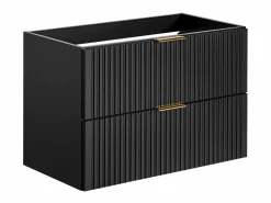 Vente-unique Mueble de baño ranurado con lavabo encastrado y columna, , 80 cm, Zevara Negro New