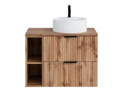 Vente-unique Mueble de baño rayado natural claro con estantes y lavabo de sobreponer , 80 cm, ZEVARA Color natural claro Sale