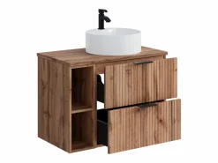 Vente-unique Mueble de baño rayado natural claro con estantes y lavabo de sobreponer , 80 cm, ZEVARA Color natural claro Sale