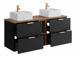 Vente-unique Mueble De Baño Con Doble Lavabo|Mueble de baño rayado con estantes y lavabo cuadrado de encimera, 140 cm, ZEVARA