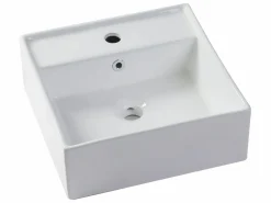 Vente-unique Mueble De Baño Con Doble Lavabo|Mueble de baño rayado con estantes y lavabo cuadrado de encimera, 140 cm, ZEVARA