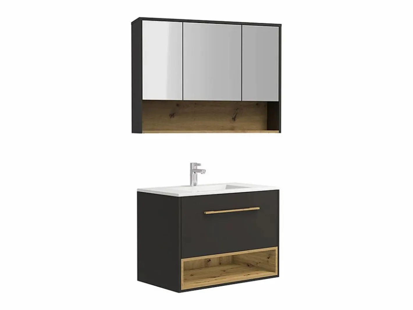 Vente-unique Mueble de baño simple lavabo suspendido con armario de toilette, 80 cm, YANGRA Gris antracita Best