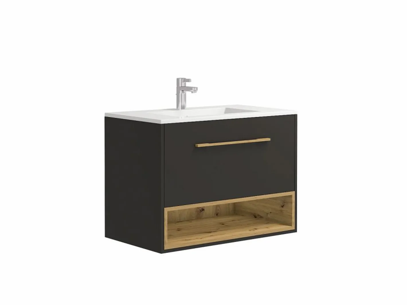 Vente-unique Mueble de baño simple lavabo suspendido con armario de toilette, 80 cm, YANGRA Gris antracita Best