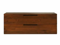 Vente-unique Mueble de baño suspendido de teca oscura con doble lavabo - 115 cm - BIMBING Color natural oscuro Best