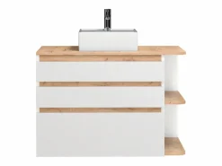 Vente-unique Mueble de baño suspendido madera y blanco con lavabo - 96 cm - ANIDA Color natural claro / Blanco Hot