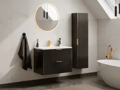 Mueble de baño suspendido con lavabo encastrado de canalé , 80 cm, ZEVARA^Vente-unique Discount