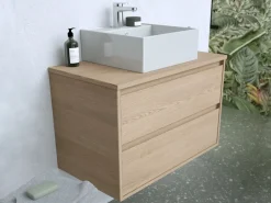 Vente-unique Mueble De Baño Simple|Mueble de baño suspendido chapado roble con lavabo, 80 cm, MILIPAM