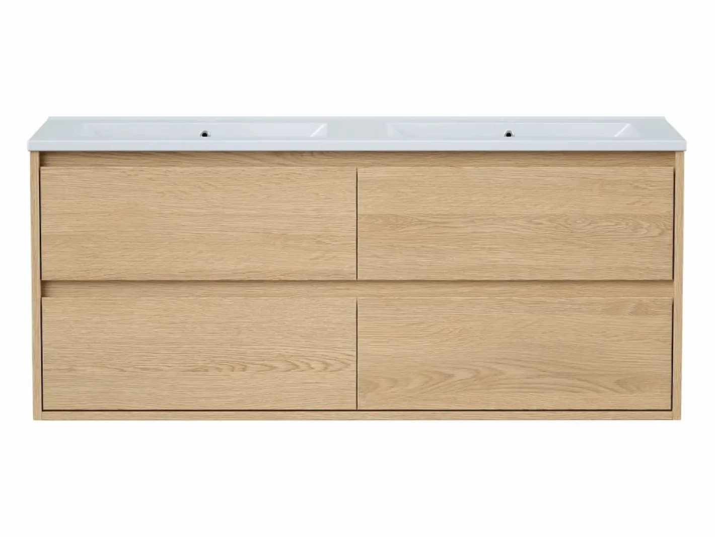Vente-unique Mueble De Baño Con Doble Lavabo|Mueble de baño suspendido chapado roble con lavabo a encastrar, 120 cm, MILIPAM