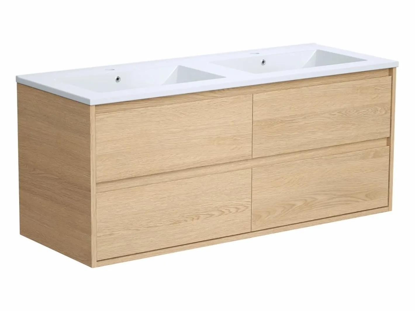 Vente-unique Mueble De Baño Con Doble Lavabo|Mueble de baño suspendido chapado roble con lavabo a encastrar, 120 cm, MILIPAM
