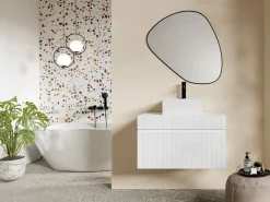 Mueble de baño suspendido con lavamanos cuadrado sobre encimera, 80 cm, SATARA^Vente-unique New