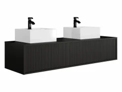 Mueble de baño suspendido estriado con lavabo doble, mate, 150 cm, ARNEGA^Vente-unique Clearance