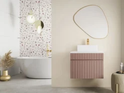 Mueble de baño suspendido en rosa con tabla, 60 cm, SATARA^Vente-unique Online