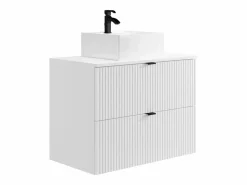 Vente-unique Mueble de baño suspendido estriado con lavabo sobre encimera, columna, , 80 cm, ZEVINI Blanco Clearance