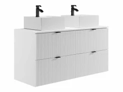 Vente-unique Mueble de baño suspendido estriado con lavabo cuadrado sobre encimera, , An.120 cm, ZEVINI Blanco Best