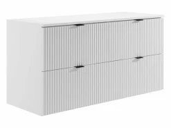 Vente-unique Mueble de baño suspendido estriado con lavabo cuadrado sobre encimera, , An.120 cm, ZEVINI Blanco Best