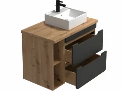 Vente-unique Mueble de baño suspendido + lavabo - Gris antracita y madera -Cuarto de baño- 80cm - ARUBA Gris antracita / Color natural claro Sale
