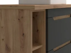 Vente-unique Mueble de baño suspendido + lavabo - Gris antracita y madera -Cuarto de baño- 80cm - ARUBA Gris antracita / Color natural claro Sale