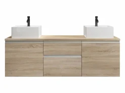 Vente-unique Mueble De Baño Con Doble Lavabo|Mueble de baño suspendido con doble lavabo - Natural claro - 150cm - JIMENA