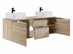 Vente-unique Mueble De Baño Con Doble Lavabo|Mueble de baño suspendido con doble lavabo - Natural claro - 150cm - JIMENA