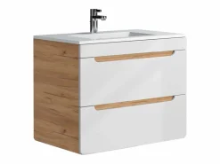 Mueble de baño suspendido con vasque, color natural y blanco, 80 cm, ARUBA^Vente-unique Discount