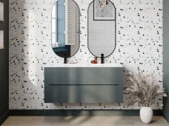 Mueble de baño suspendido con lavabo encastrado - estriado - 120 cm - PAVANI^Vente-unique Discount