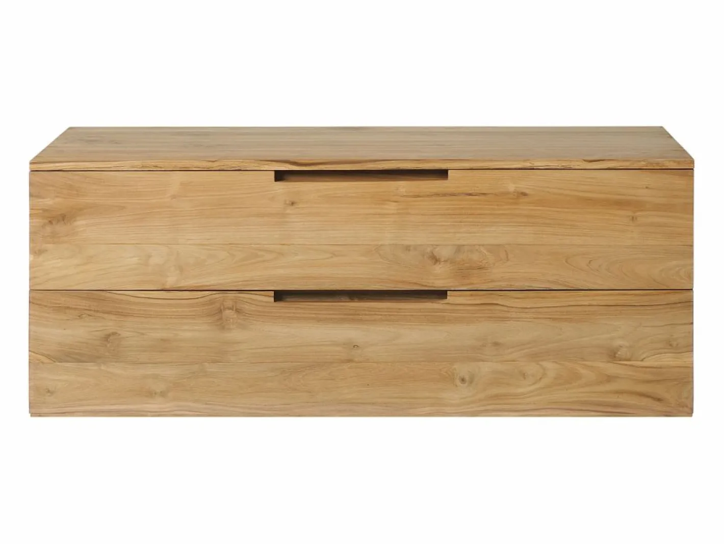 Vente-unique Mueble de baño suspendido de teca clara - 2 cajones - 115 cm - BIMBING Color natural claro Discount