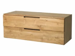 Vente-unique Mueble de baño suspendido de teca clara - 2 cajones - 115 cm - BIMBING Color natural claro Discount