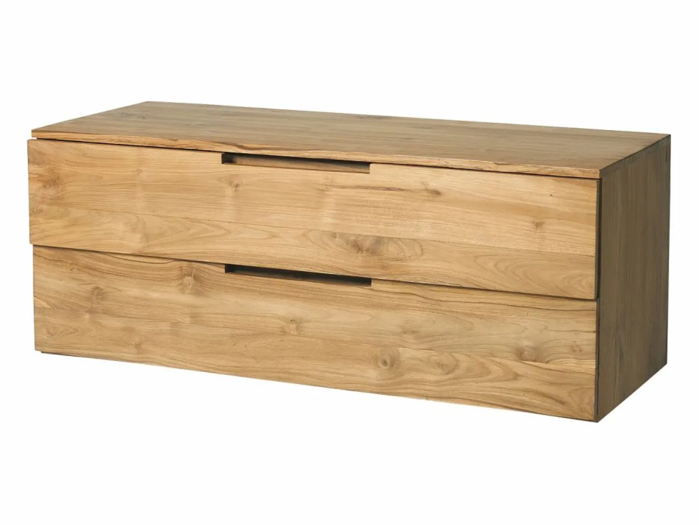 Vente-unique Mueble de baño suspendido de teca clara - 2 cajones - 115 cm - BIMBING Color natural claro Discount