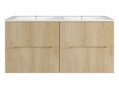 Vente-unique Mueble De Baño Con Doble Lavabo|Mueble de baño suspendido estriado con levabo encastrado - Natural claro - 120 cm - ORISO