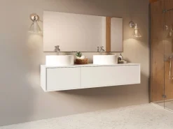 Vente-unique Mueble De Baño Con Doble Lavabo|Mueble de baño suspendido doble lavabo redondo, color , L150 x H32 cm, ISAURE