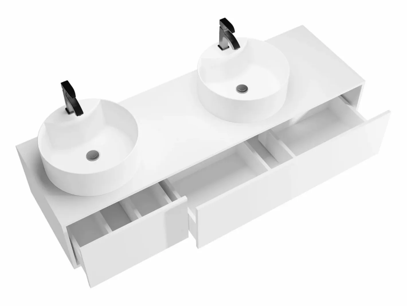 Vente-unique Mueble De Baño Con Doble Lavabo|Mueble de baño suspendido doble lavabo redondo, color , L150 x H32 cm, ISAURE