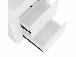 ModernLuxe Mueble de baño suspendido con lavabo de cerámica - con LED - 2 cajones - 2 estantes laterales - (grifo no incluido) Blanco Discount