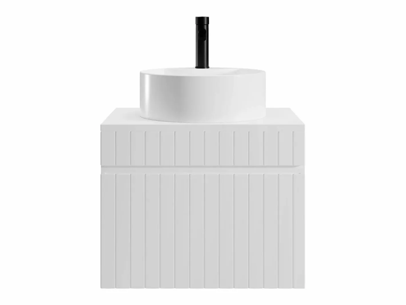 Vente-unique Mueble de baño suspendido con lavabo redondo para instalar, 60 cm, SATARA Blanco Discount