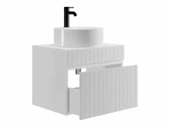 Vente-unique Mueble de baño suspendido con lavabo redondo para instalar, 60 cm, SATARA Blanco Discount
