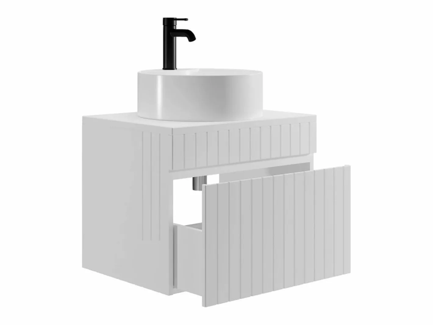 Vente-unique Mueble de baño suspendido con lavabo redondo para instalar, 60 cm, SATARA Blanco Discount