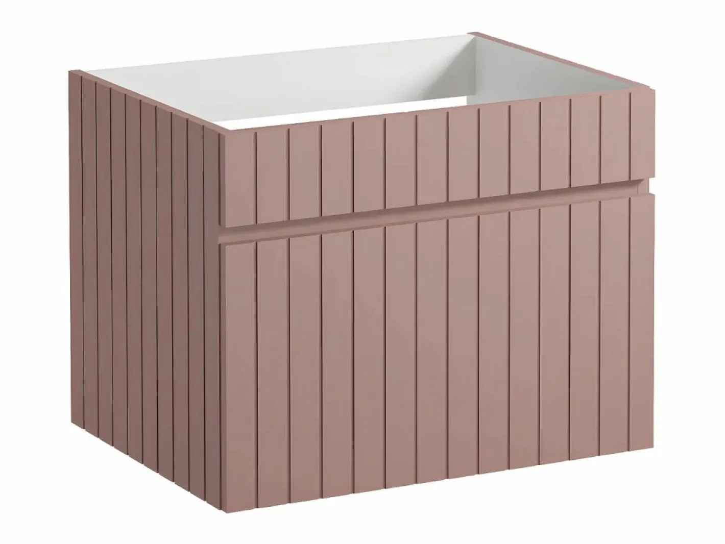 Vente-unique Mueble de baño suspendido estriado rosa con lavabo sobre encimera y columna, 60 cm, SATARA Rosa palo Online